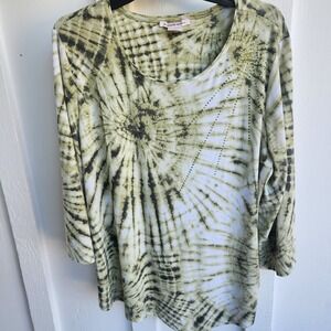 Allison Daley Women's XL Top 3/4 Sleeve Tie Dye Rhinestone Starburst Celestial